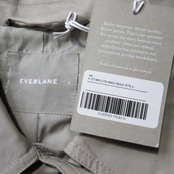 NWT Everlane The Long Mac Coat in Stone Light Khaki Twill Cotton Maxi Trench - Picture 5 of 9